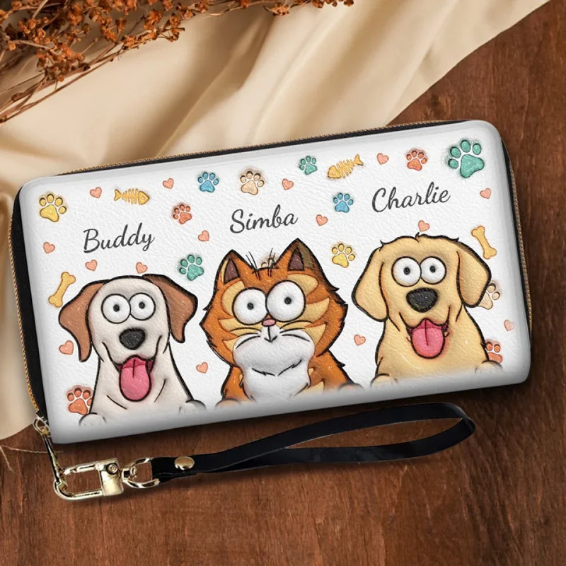 Peeking Paws, Little Jaws - Dog & Cat Personalized Custom 3D Inflated Effect Printed Leather Long Wallet -  Gift For Pet Owners, Pet Lovers