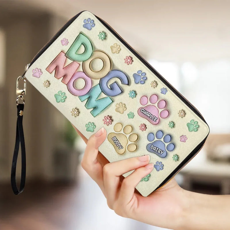 Happiness Is A Warm Paw - Dog & Cat Personalized Custom 3D Inflated Effect Printed Leather Long Wallet -  Gift For Pet Owners, Pet Lovers