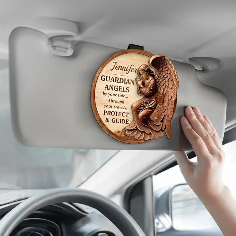 Guardian Angels By Your Side	- Family Personalized Custom Car Visor Clip - Gift For Son, Daughter, Grandson, Granddaughter