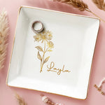 Custom Name Floral Keepsake Gift - Personalized Jewelry Dish