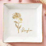 Custom Name Floral Keepsake Gift - Personalized Jewelry Dish