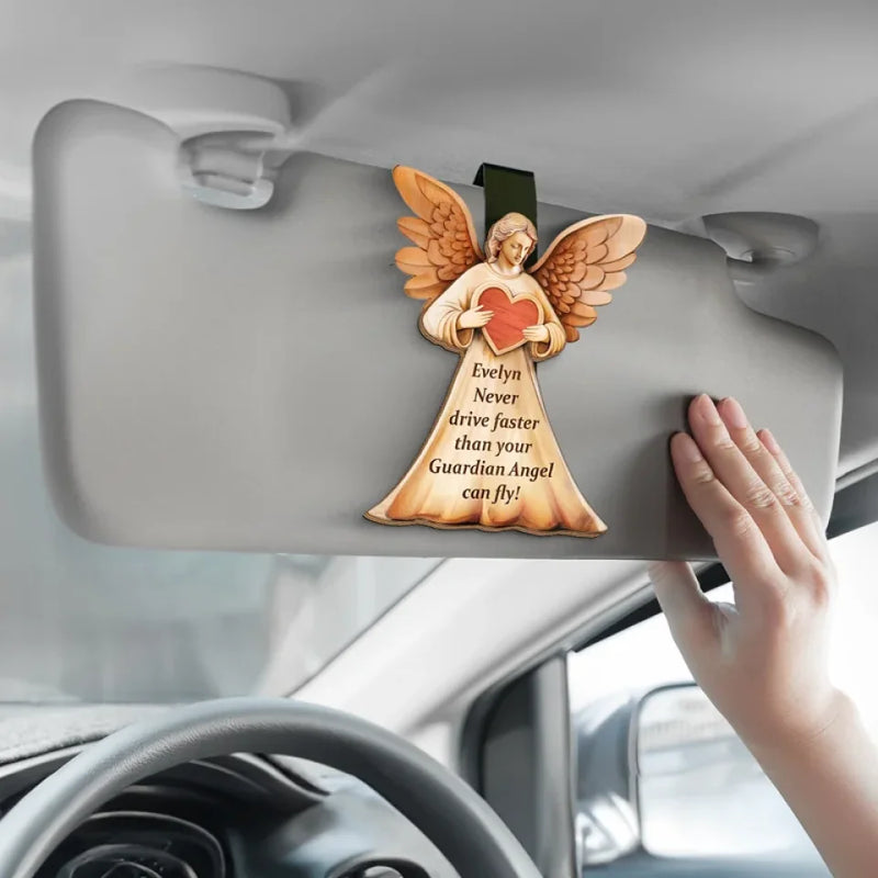 Never Drive Faster Than Your Guardian Angel Can Fly - Family Personalized Custom Car Visor Clip - Gift For Daughter, Son
