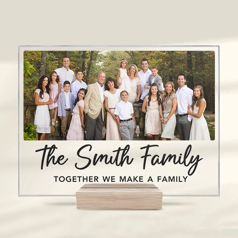 Custom Photo A Family Stitched Together With Love - Family Personalized Custom Rectangle Shaped Acrylic Plaque - Gift For Family Members