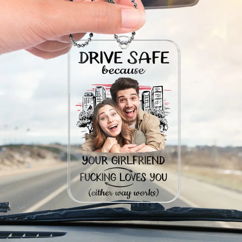 Custom Photo Keep Safe On The Road - Couple Personalized Custom Car Ornament - Acrylic Custom Shaped - Gift For Husband Wife, Anniversary