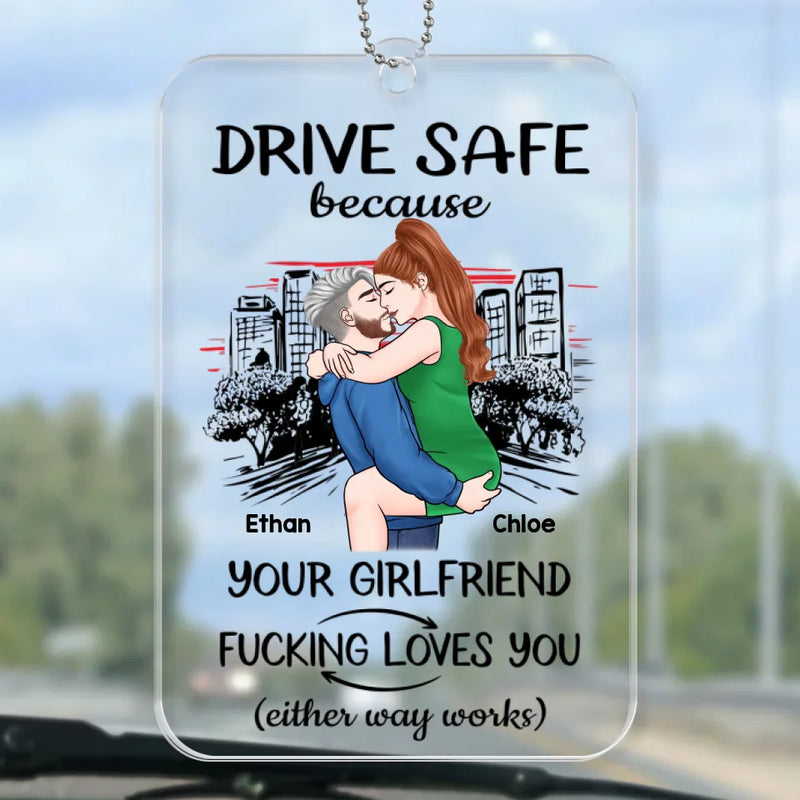 Take Care While You’re On The Road - Couple Personalized Custom Car Ornament - Acrylic Custom Shaped - Gift For Husband Wife, Anniversary