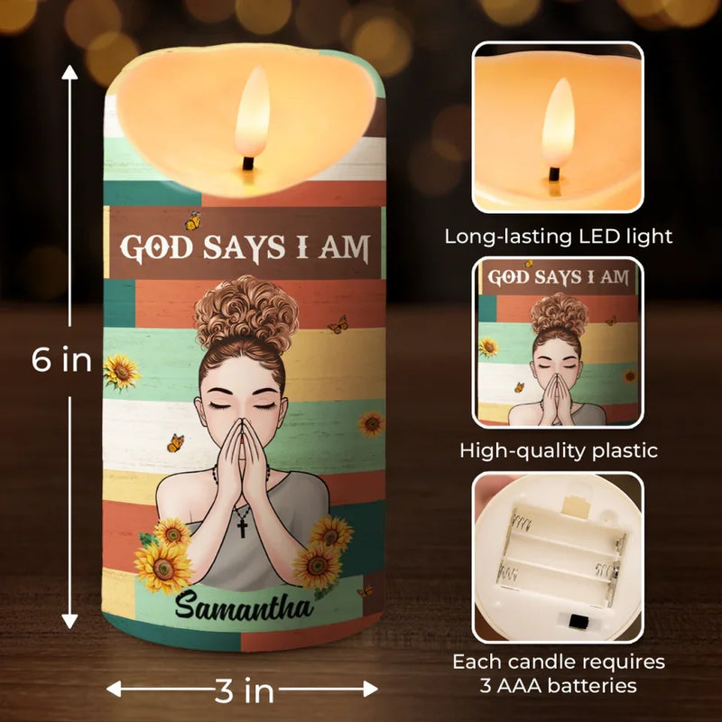 God Says I Am - Personalized Custom LED Candle - Gift For Family Members
