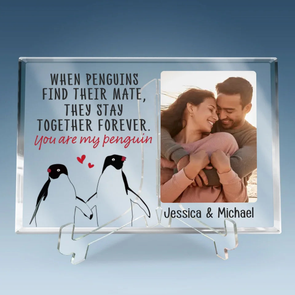 Photo personnalisée « Tu es mon pingouin » – Plaque rectangulaire en acrylique personnalisée pour couple – Cadeau pour mari et femme, anniversaire
