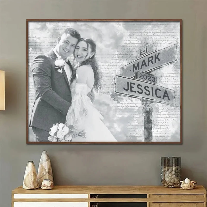 Printable Digital File, Digital PNG Download - Custom Photo Couple Personalized Horizontal File - Gift For Husband Wife, Anniversary