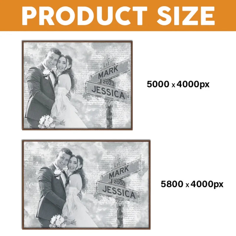 Printable Digital File, Digital PNG Download - Custom Photo Couple Personalized Horizontal File - Gift For Husband Wife, Anniversary