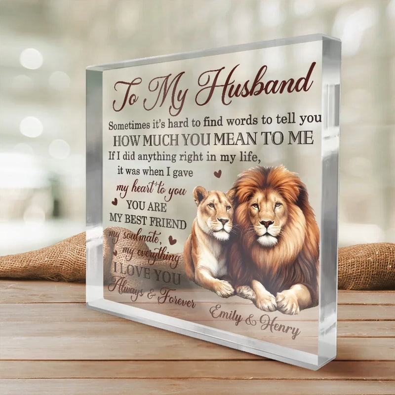 Our Love Is Fierce, Like A Lion’s Heart - Couple Personalized Custom Square Shaped Acrylic Plaque - Gift For Husband Wife, Anniversary