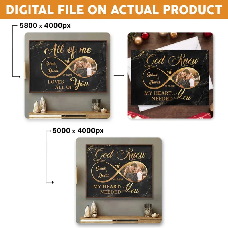Two Heads, One Heart - Printable Digital File, Digital PNG Download - Custom Photo Couple Personalized Horizontal File - Gift For Husband Wife, Anniversary