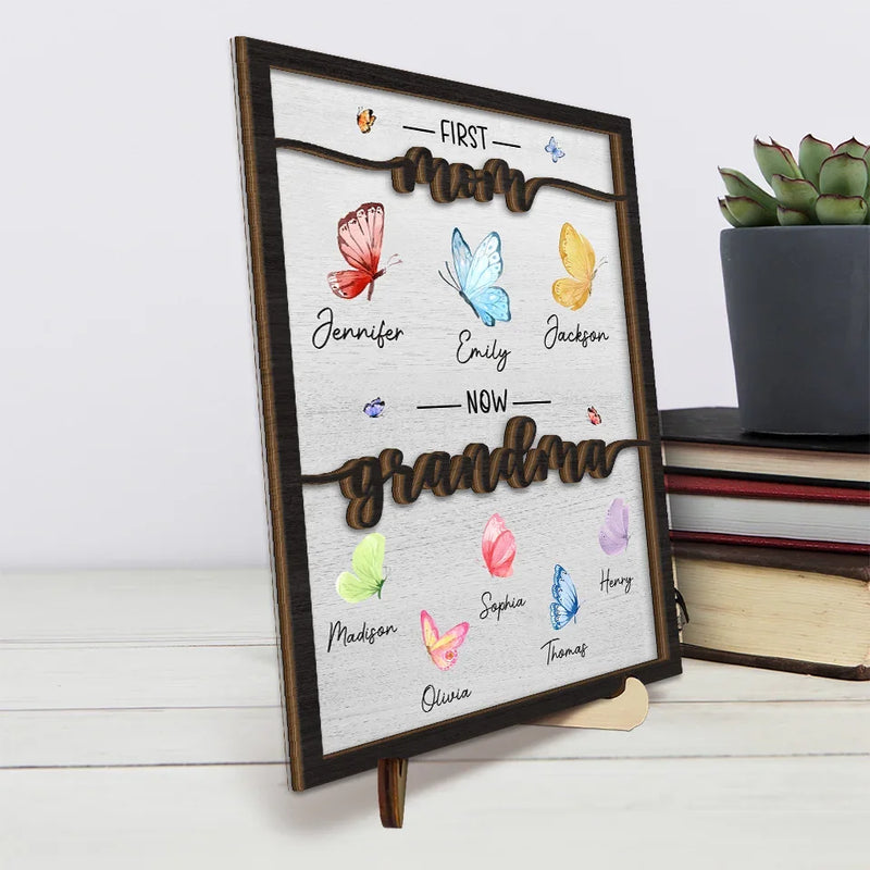 My First Home Was In Her Heart - Family Personalized Custom 2-Layered Wooden Plaque With Stand - Gift For Mom, Grandma