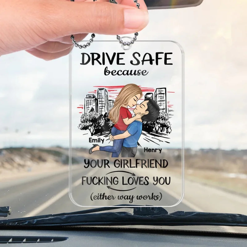 Take Care On The Road, You Mean The World To Me - Couple Personalized Custom Car Ornament - Acrylic Custom Shaped - Gift For Husband Wife, Anniversary