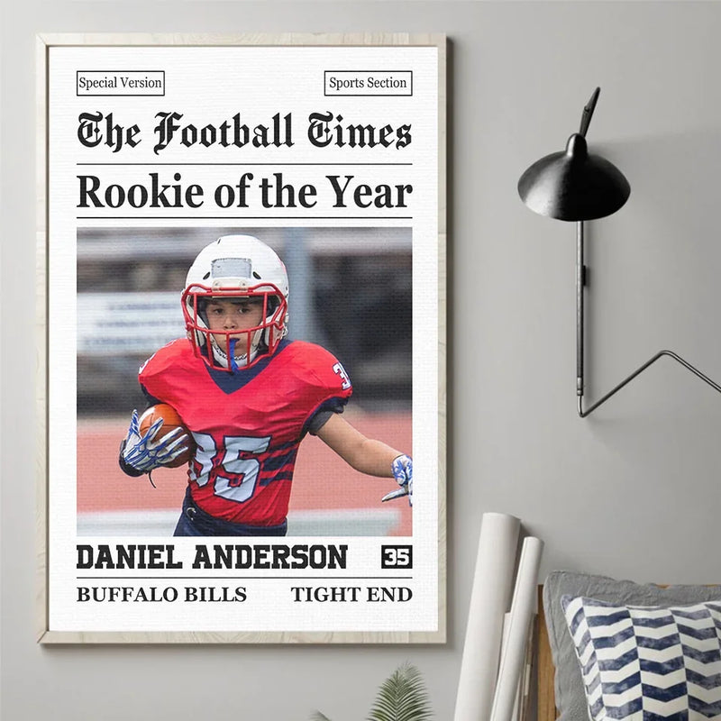 Custom Photo Rookie Today, Champion Tomorrow - American Football Personalized Custom Vertical Poster - Gift For Sport Lovers, Sport Players