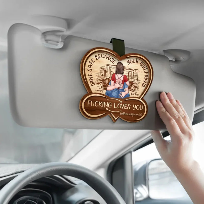 Take Care On The Road, My Heart - Couple Personalized Custom Car Visor Clip - Gift For Husband Wife, Anniversary