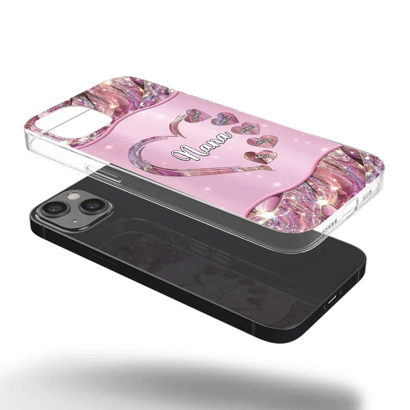 A Garden Of Love Grows In A Grandmother's Heart - Family Personalized Custom Faux Jewelry Effect Printed Clear Phone Case - Gift For Mom, Grandma