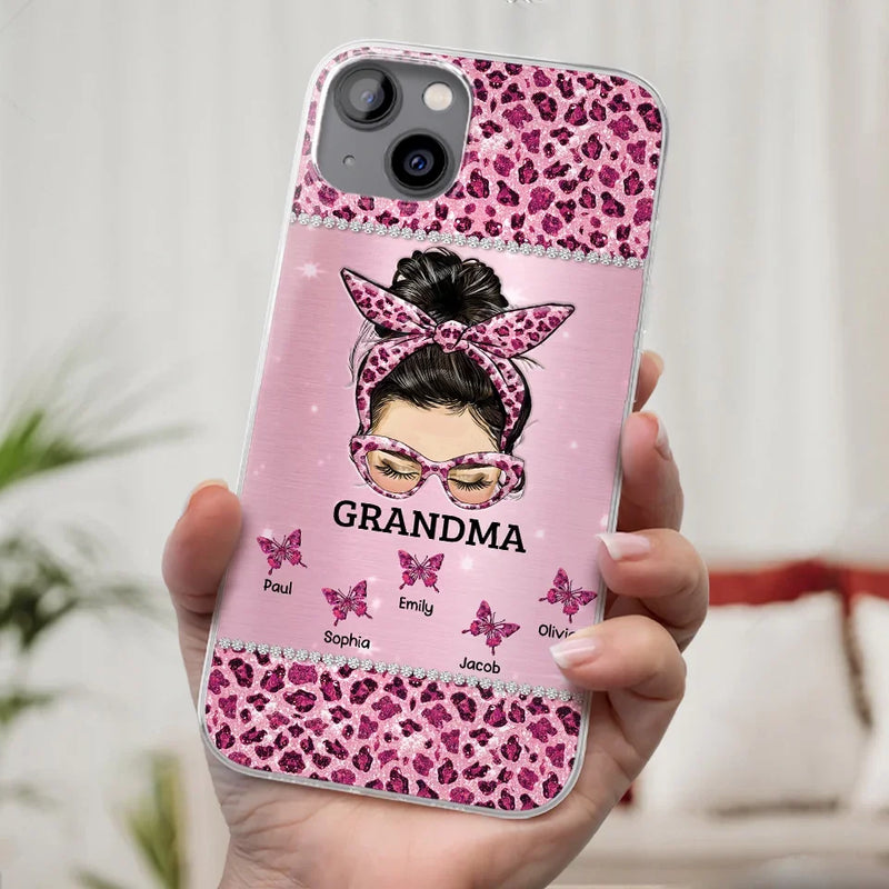 A Grandmother's Love Is Forever And Always - Family Personalized Custom Faux Jewelry Effect Printed Clear Phone Case - Gift For Mom, Grandma