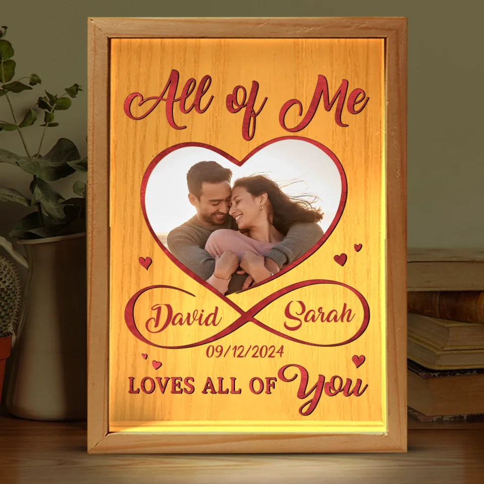 Cadre photo personnalisé « Tout de moi, tout de toi » - Boîte lumineuse personnalisée pour couple - Cadeau pour mari et femme, anniversaire