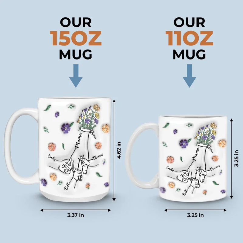 Grandma’s Hands Are The Safest Place To Be - Family Personalized Custom 3D Inflated Effect Printed Mug - Gift For Mom, Grandma