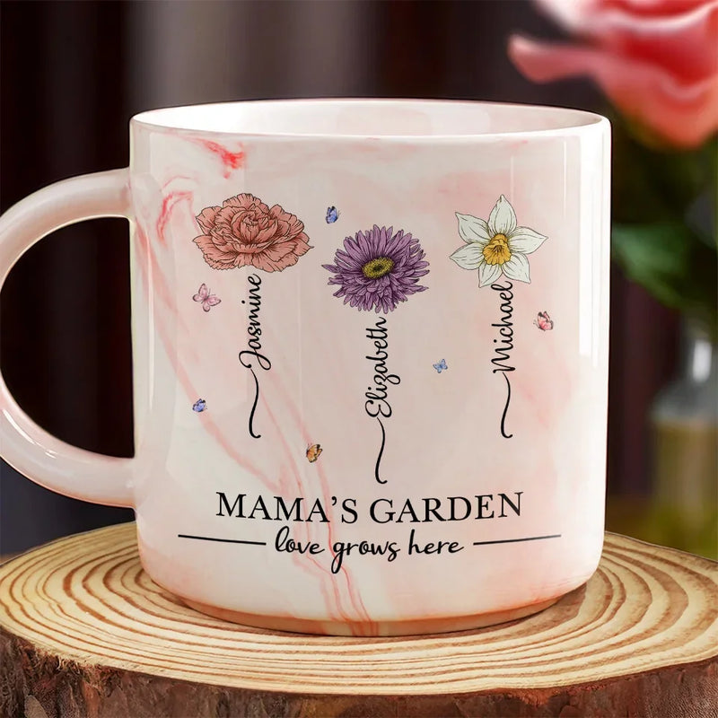 A Garden Of Love Grows In A Grandmother's Heart - Family Personalized Custom Marble Mug - Gift For Mom, Grandma