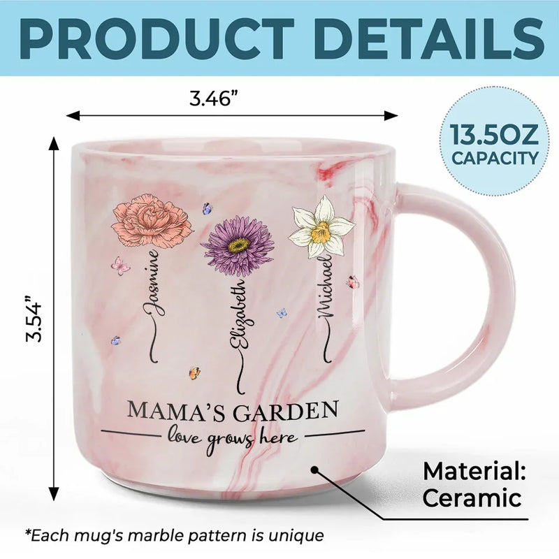 A Garden Of Love Grows In A Grandmother's Heart - Family Personalized Custom Marble Mug - Gift For Mom, Grandma