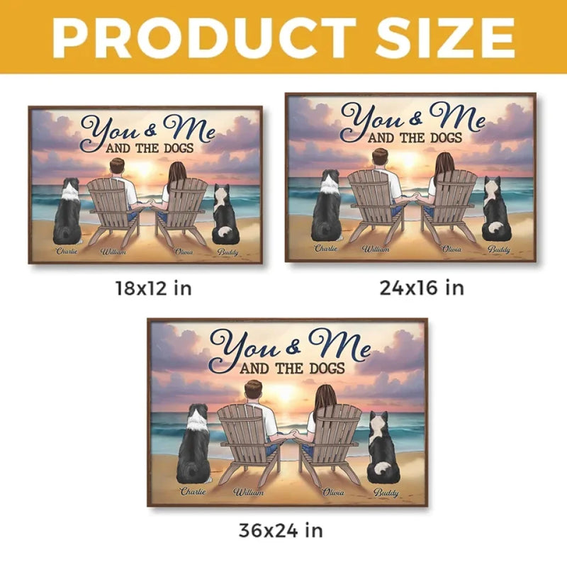 Four Paws, Two Hearts, One Family - Dog & Cat Personalized Custom Horizontal Poster - Christmas Gift For Couples, Pet Owners, Pet Lovers
