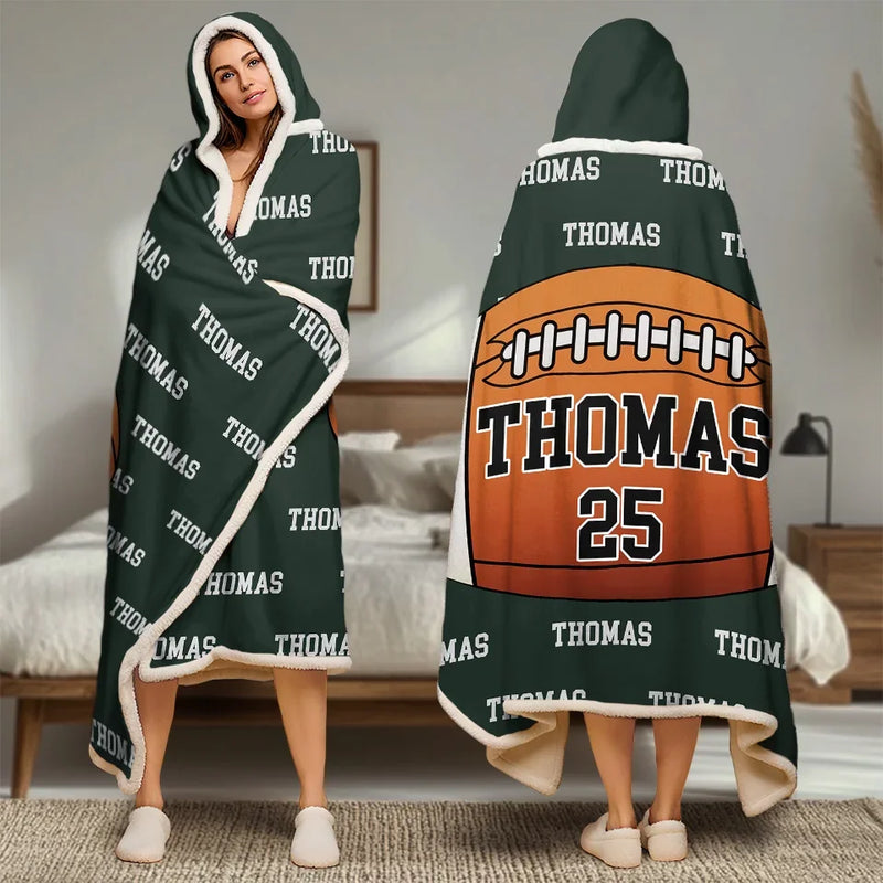 Eat, Sleep, Football, Repeat - Personalized Custom Snuggle Blanket, Hoodie Blanket - Gift For Sport Lovers, Sport Players