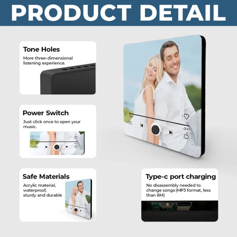 Custom Photo Together As One - Couple Personalized Custom Music Fridge Magnet That Can Play Songs - Gift For Husband Wife, Anniversary