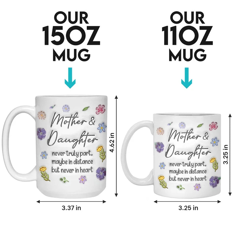 Mother & Daughter Never Truly Apart - Family Personalized Custom 3D Inflated Effect Printed Mug - Gift For Mom, Daughter