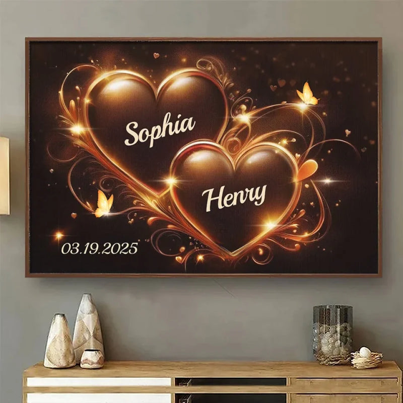 Two Hearts Beating As One - Couple Personalized Custom Horizontal Poster - Gift For Husband Wife, Anniversary