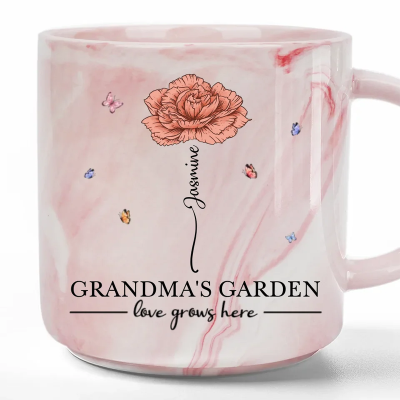 A Garden Of Love Grows In A Grandmother's Heart - Family Personalized Custom Marble Mug - Gift For Mom, Grandma