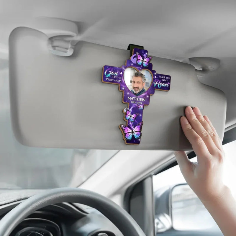 Custom Photo Forever In Our Hearts, Lighting Our Way - Memorial Personalized Custom Car Visor Clip - Sympathy Gift For Family Members