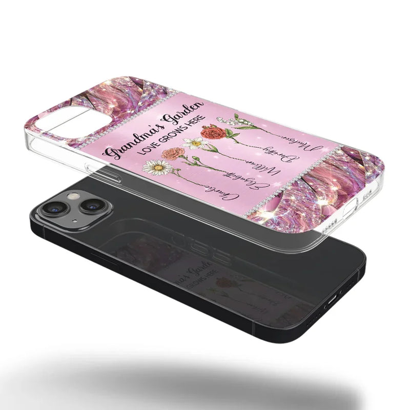 Grandma’s Love Doesn’t Grow Old, It Grows Deeper - Family Personalized Custom Faux Jewelry Effect Printed Clear Phone Case - Gift For Mom, Grandma
