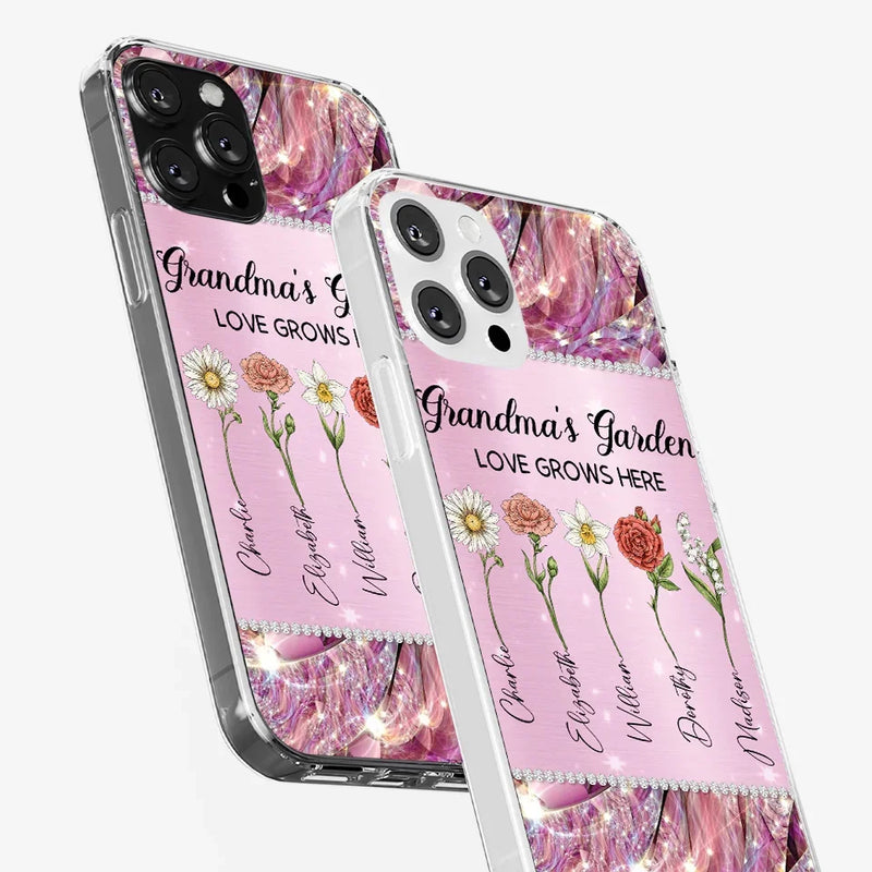 Grandma’s Love Doesn’t Grow Old, It Grows Deeper - Family Personalized Custom Faux Jewelry Effect Printed Clear Phone Case - Gift For Mom, Grandma