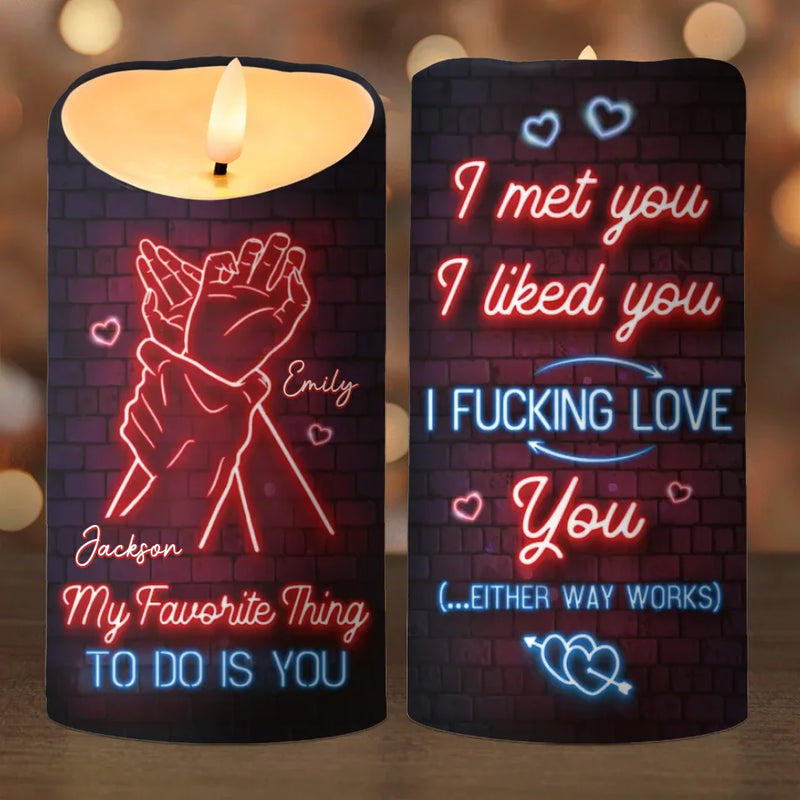 My Favorite Thing To Do Is You - Couple Personalized Custom LED Candle - Gift For Husband Wife, Anniversary