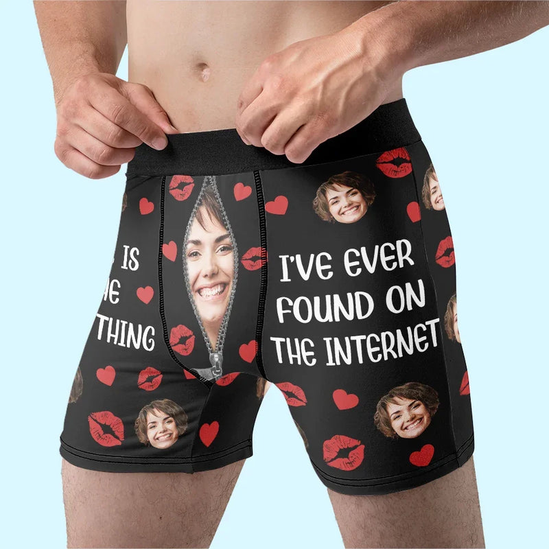 Custom Photo My Heart Is Perfect Because You Are Inside - Couple Personalized Custom Boxer Briefs, Men's Boxers - Gift For Husband Wife, Anniversary