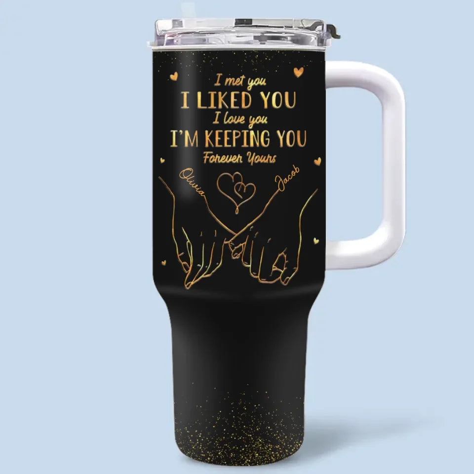 You're The One For Me - Couple Personalized Custom 40 Oz Stainless Steel Tumbler With Handle - Gift For Husband Wife, Anniversary, LGBTQ+