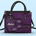 Custom Name Mama Heart Gifts for Mom - Personalized Leather Handbag