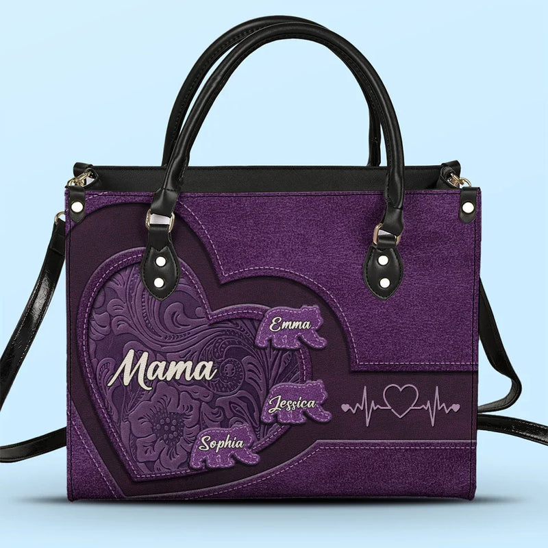 Grandkids Are The Treasures Of My Heart And The Joy Of My Life - Family Personalized Custom Leather Handbag - Gift For Mom, Grandma