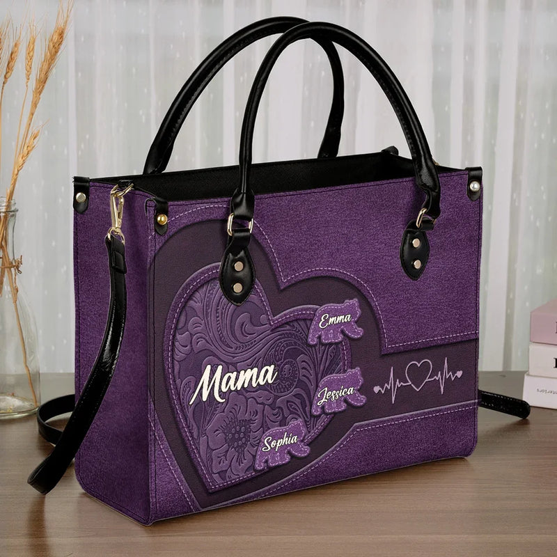 Grandkids Are The Treasures Of My Heart And The Joy Of My Life - Family Personalized Custom Leather Handbag - Gift For Mom, Grandma