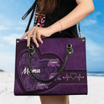 Custom Name Mama Heart Gifts for Mom - Personalized Leather Handbag