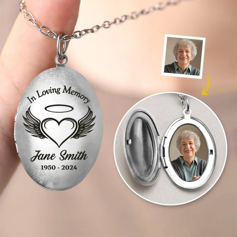 Custom Photo Forever In Our Hearts - Memorial Personalized Custom Locket Necklace - Sympathy Gift For Family Members