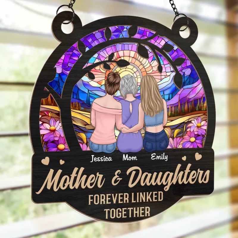 Daughters Fill A Mother’s Heart Forever - Family Personalized Window Hanging Suncatcher Ornament - Gift For Mom, Daughter
