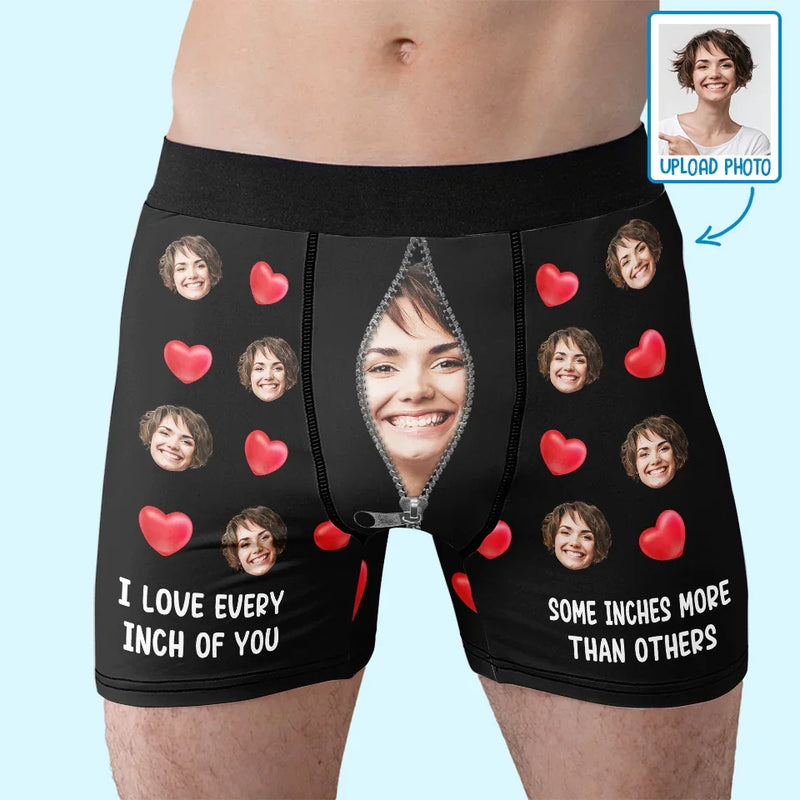 Custom Photo I Love Every Inch Of You - Couple Personalized Custom Boxer Briefs, Men's Boxers - Gift For Husband Wife, Anniversary