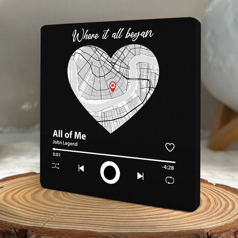 Location Map Where It All Began - Couple Personalized Custom Music Fridge Magnet That Can Play Songs - Map Art, Gift For Husband Wife, Anniversary