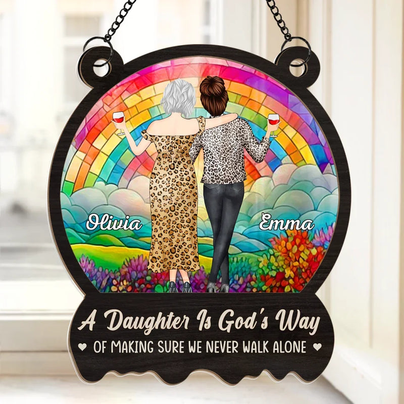 We Never Walk Alone - Family Personalized Window Hanging Suncatcher - Gift For Mom, Daughter