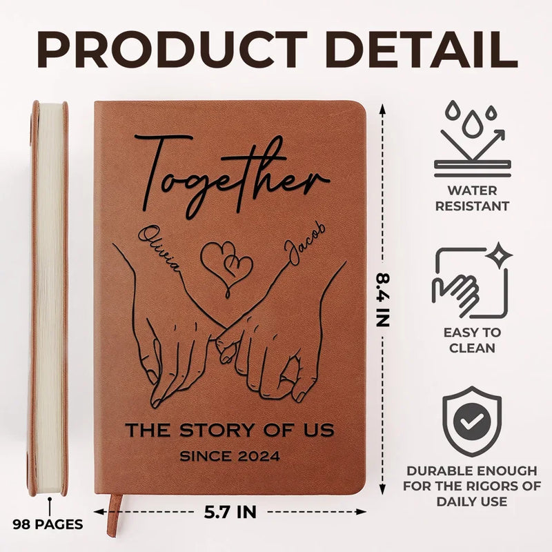 Fingers Intertwined, Hearts Aligned - Couple Personalized Custom Leather Journal - Gift For Husband Wife, Anniversary