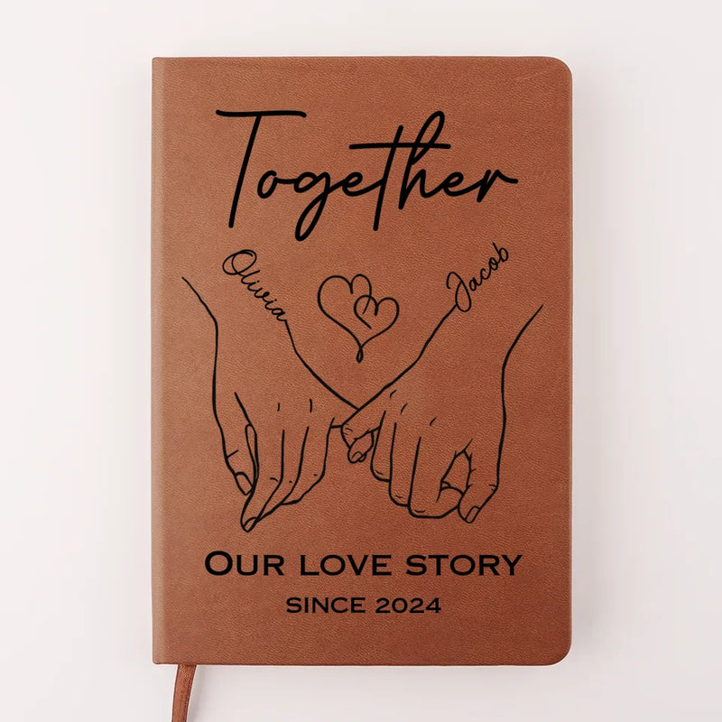 Fingers Intertwined, Hearts Aligned - Couple Personalized Custom Leather Journal - Gift For Husband Wife, Anniversary