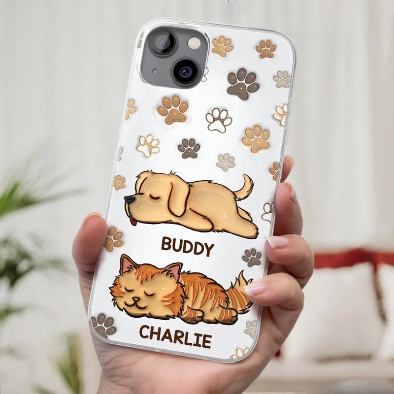 Pets Leave Paw Prints On Our Hearts - Dog & Cat Personalized Custom 3D Inflated Effect Printed Clear Phone Case - Gift For Pet Owners, Pet Lovers