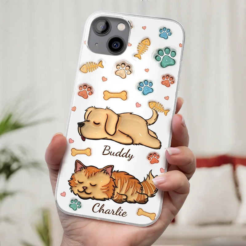 My Pets Are My Happy Place - Dog & Cat Personalized Custom 3D Inflated Effect Printed Clear Phone Case - Gift For Pet Owners, Pet Lovers